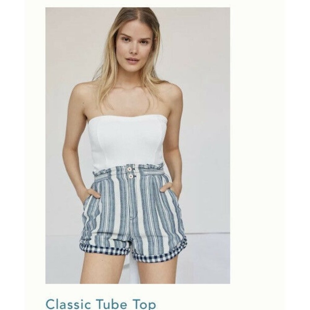 Anthropologie Classic Tube Top Medium White Strapless Blouse Shirt Versatile HTF